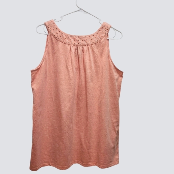 Bit & Bridle Peach Orange Top Metallic Embellished Neckline Sleeveless  Size L - Picture 3 of 3